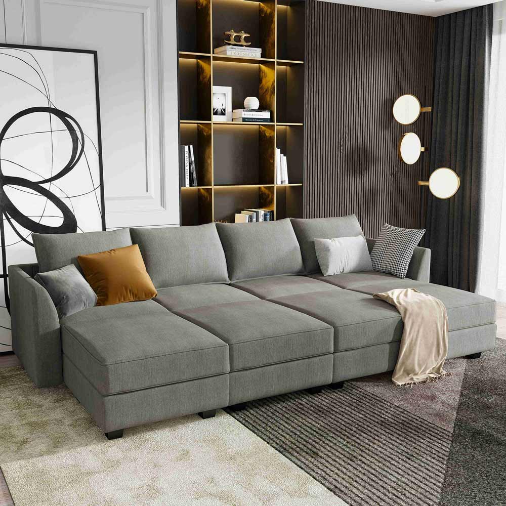 8-Piece Reversible Living Room Gray Modular Pit Sectional Sofa With Storage