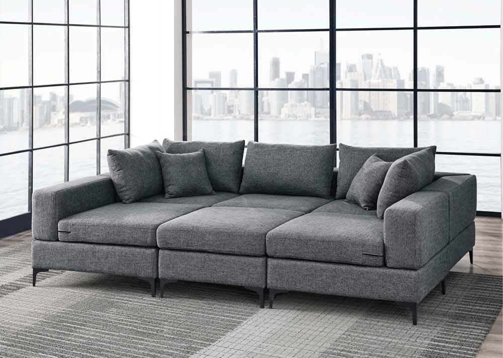 Gray six piece pit sectional - modern pit sofa for small and large living rooms