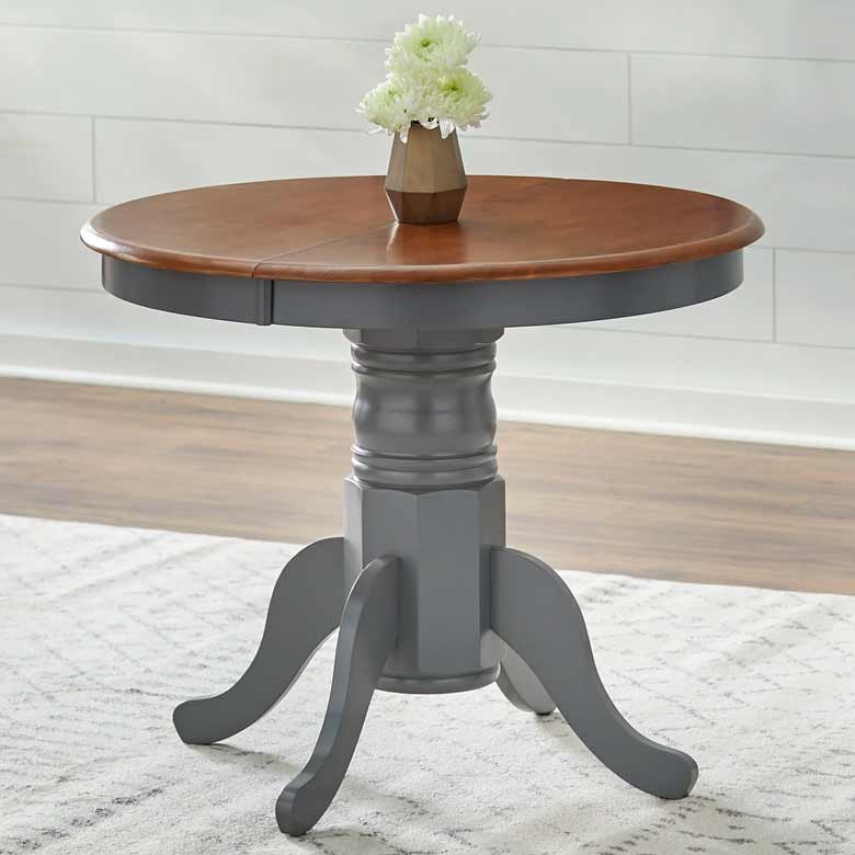 Gray walnut round extendable dining table for sale 