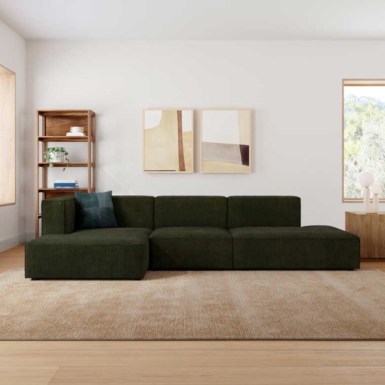 Green Corduroy 3 - Piece Modular Upholstered Chaise L-Sectional