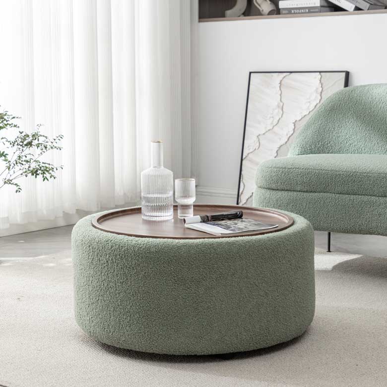 Green Round Cocktail Ottoman with Storage