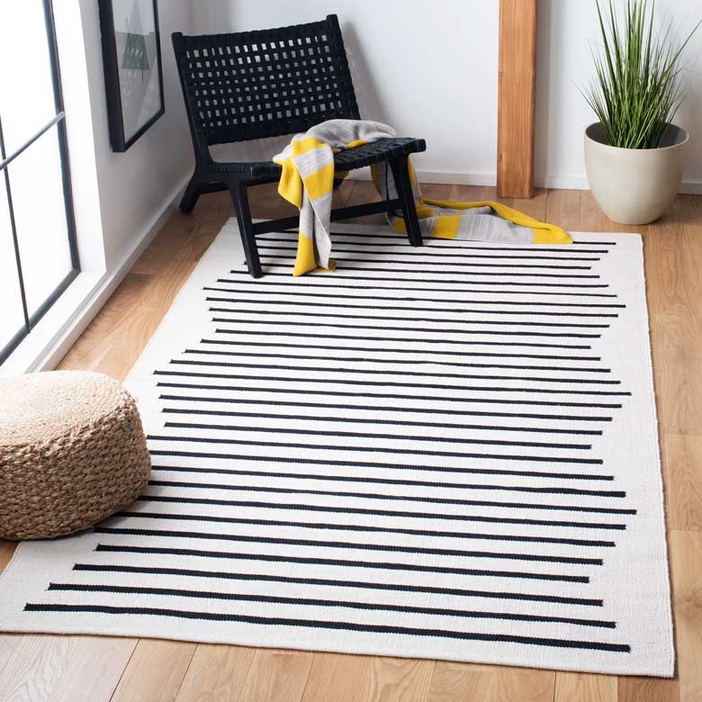 Handmade Cotton Ivory / Black Striped Rug