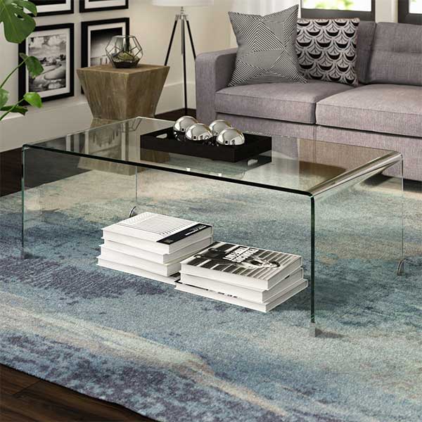 Completely transparent glass coffee table - clear tempered glass in a rectangular design