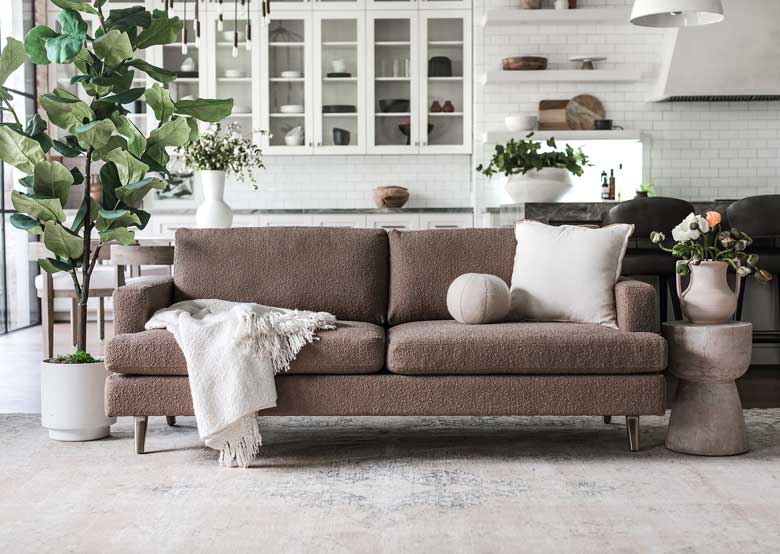 Modern hazelnut boucle sofa for sale