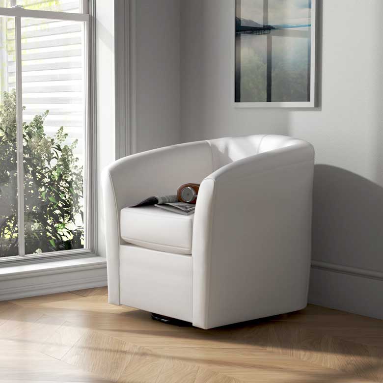 Ivory faux leather swivel barrel chair for sale