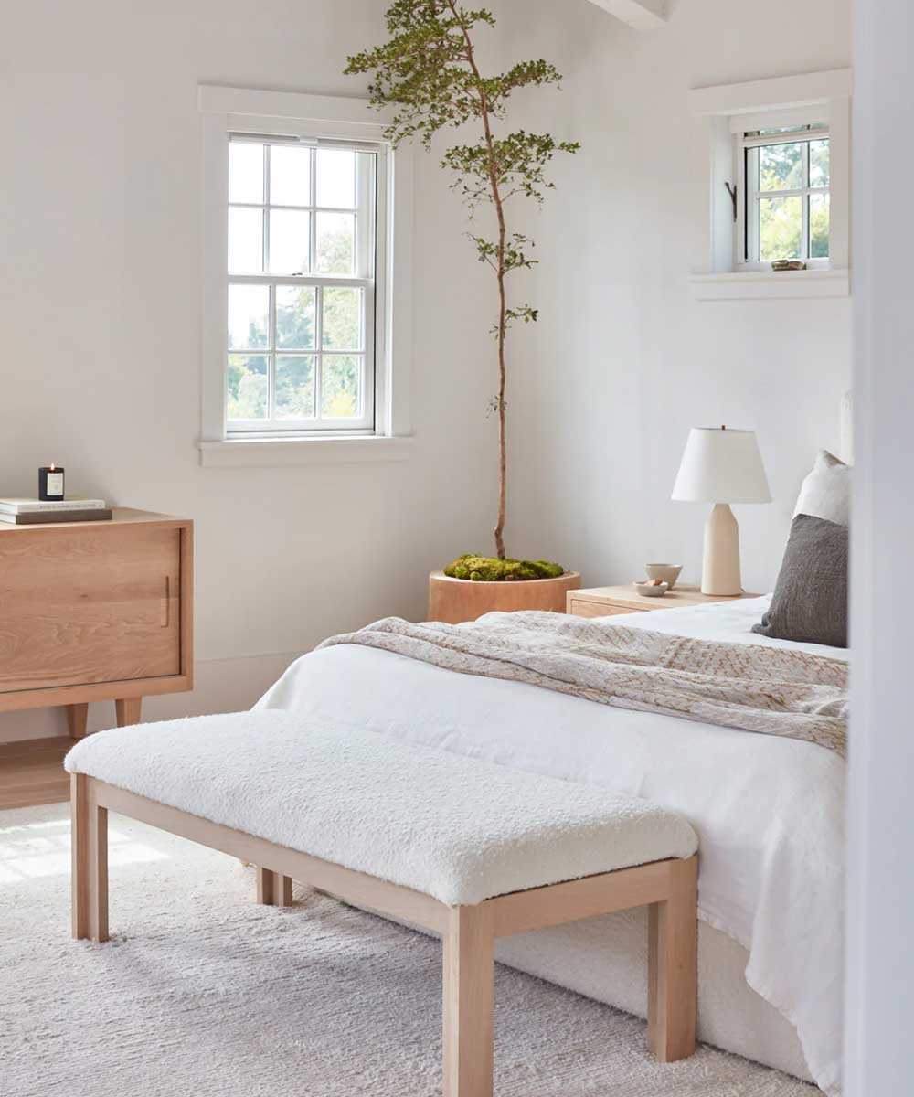 Ivory wool boucle bench - perfect for bedroom