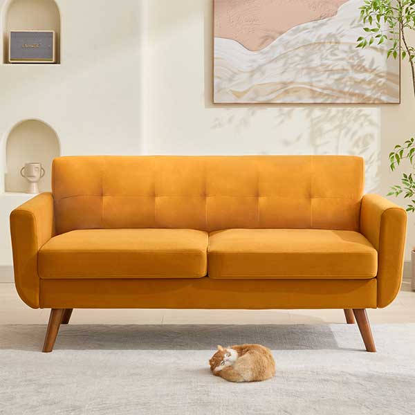 Jadier 66" Upholstered Loveseat Square Sofa - Ginger yellow couch for sale