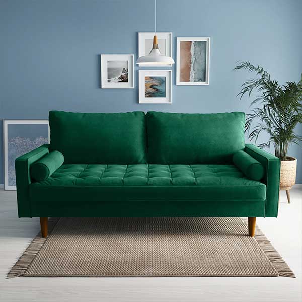 Jaiden 70" Green Velvet Square Arm Tufted Seat Sofa