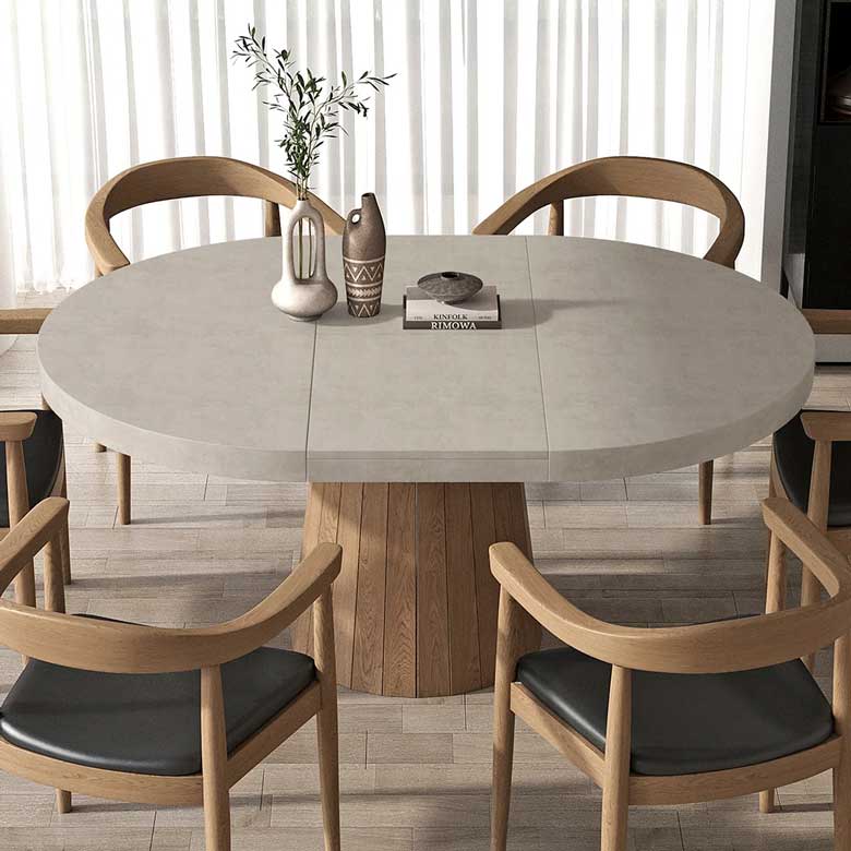 Extendable 6-Seater Oval & Round Pedestal Table