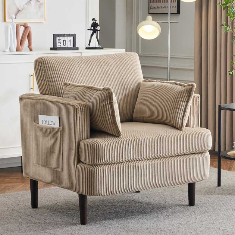 Brown khaki corduroy accent chair