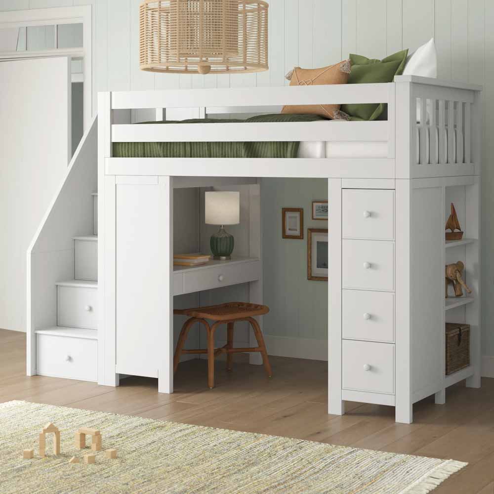 Kids Loft Bed with Desk, Shelves and Drawers