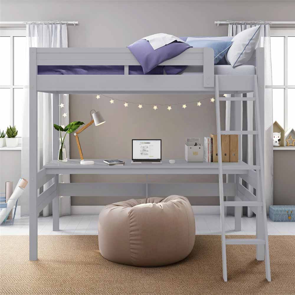 Kids Twin Loft Bed With Desk - available in White, Gray, Espresso