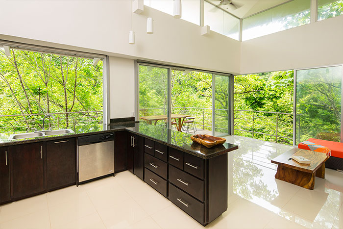 Modern kitchen design idea in amazing suspended house in Costa Rica