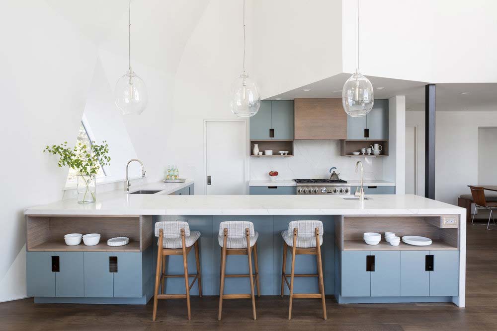 Modern light blue kitchen cabinets