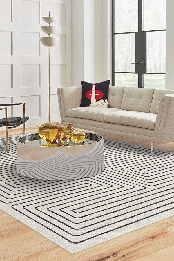 Jonathan Adler Labyrinth Black & Ivory Rug | Modern Black & White Rug For Sale