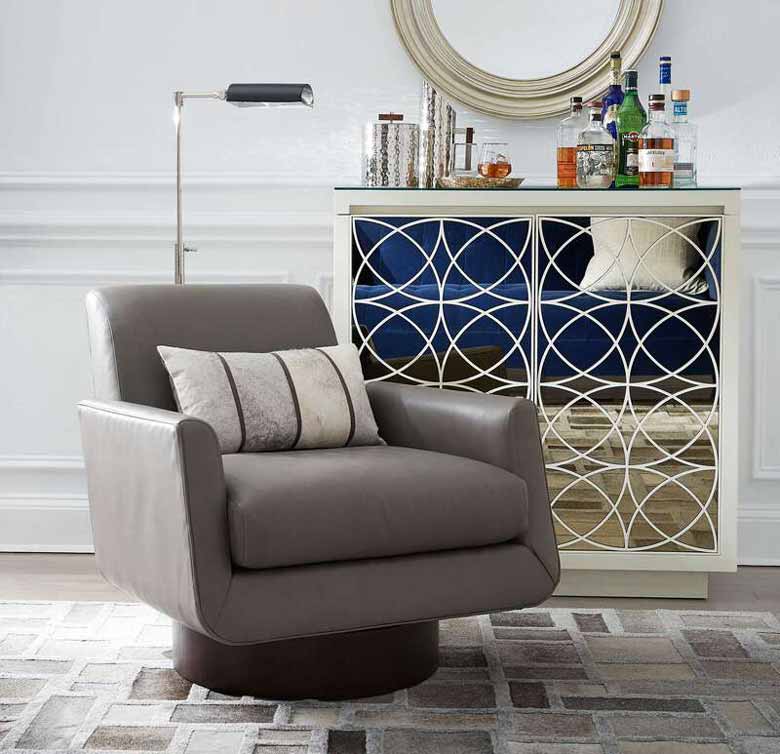 Mid-Century Inspired Leather Full Swivel Chair For Sale