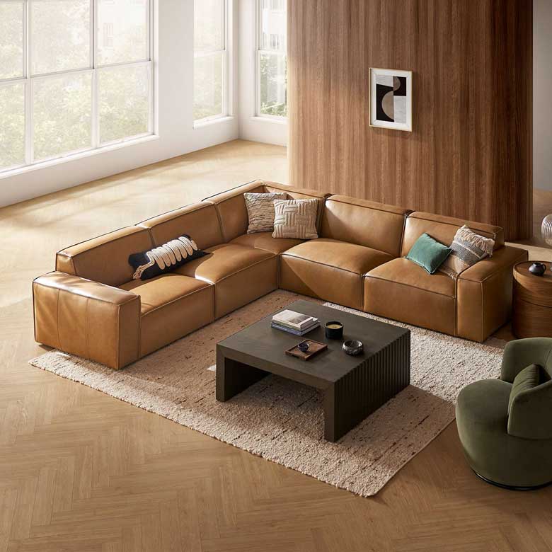 Leather L-Shape Sectional Sofa with Ottoman