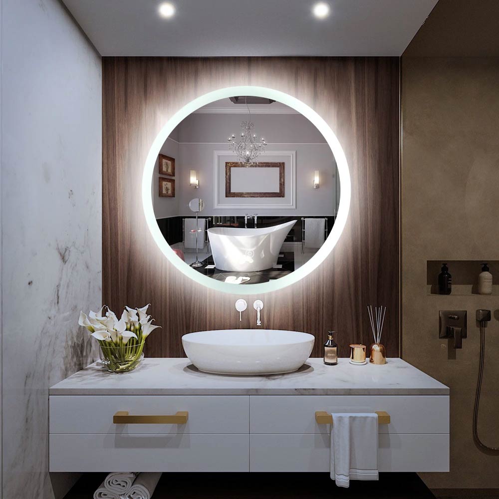 Round LED Bathroom Mirror Anti Fog - White Light