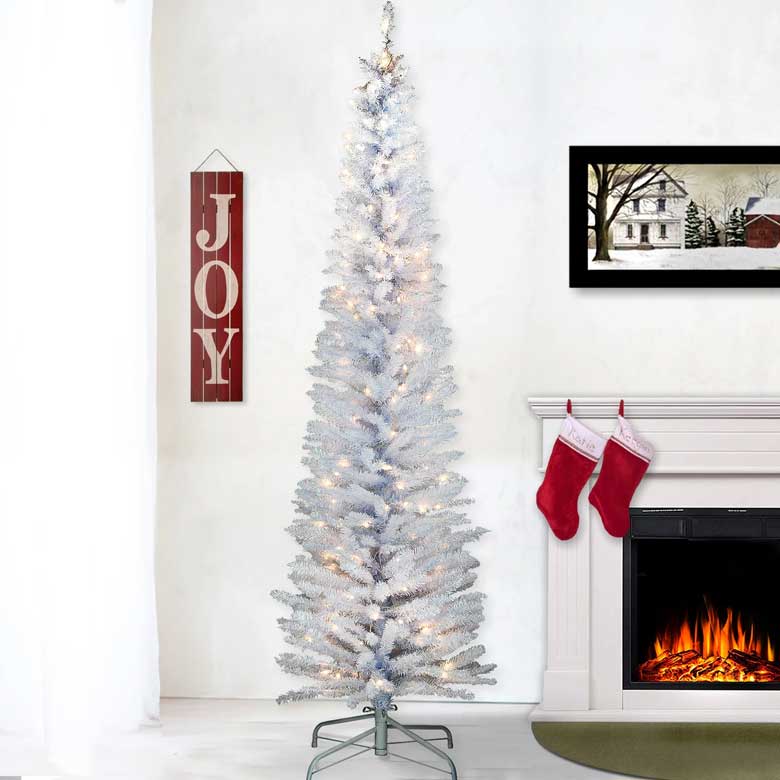 Lighted Artificial White Pine Christmas Tree