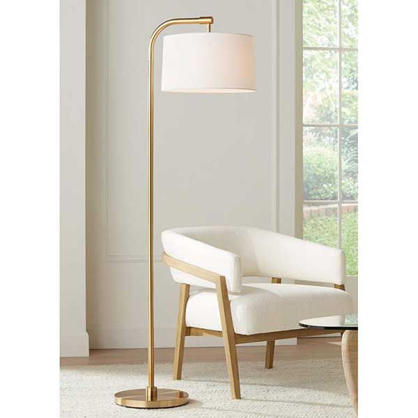 360 Lighting Serra 64" Warm Gold Chairside Arc Offset Arm Floor Lamp