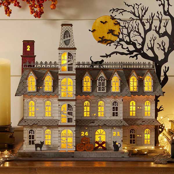 Lit Wooden Halloween Countdown Calendar