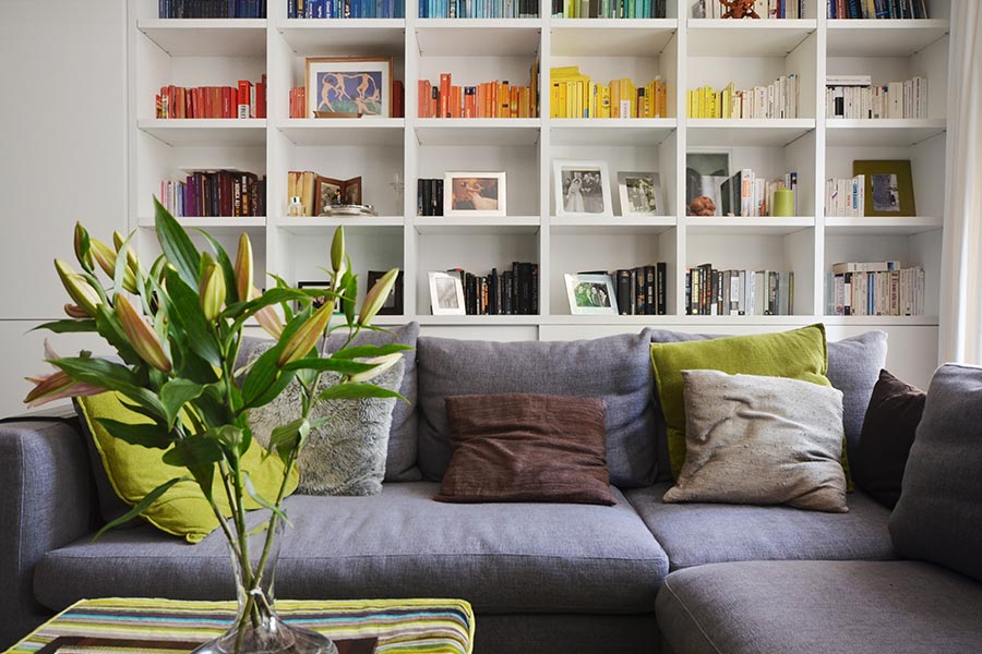 Living area of a renovated Edwardian apartment in London