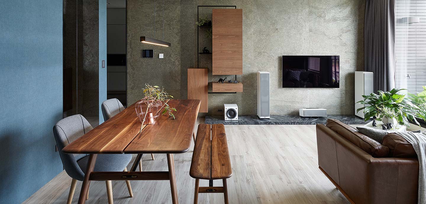 Open-space living area inside a small home in Taiwan designed by Awork.Design Studio