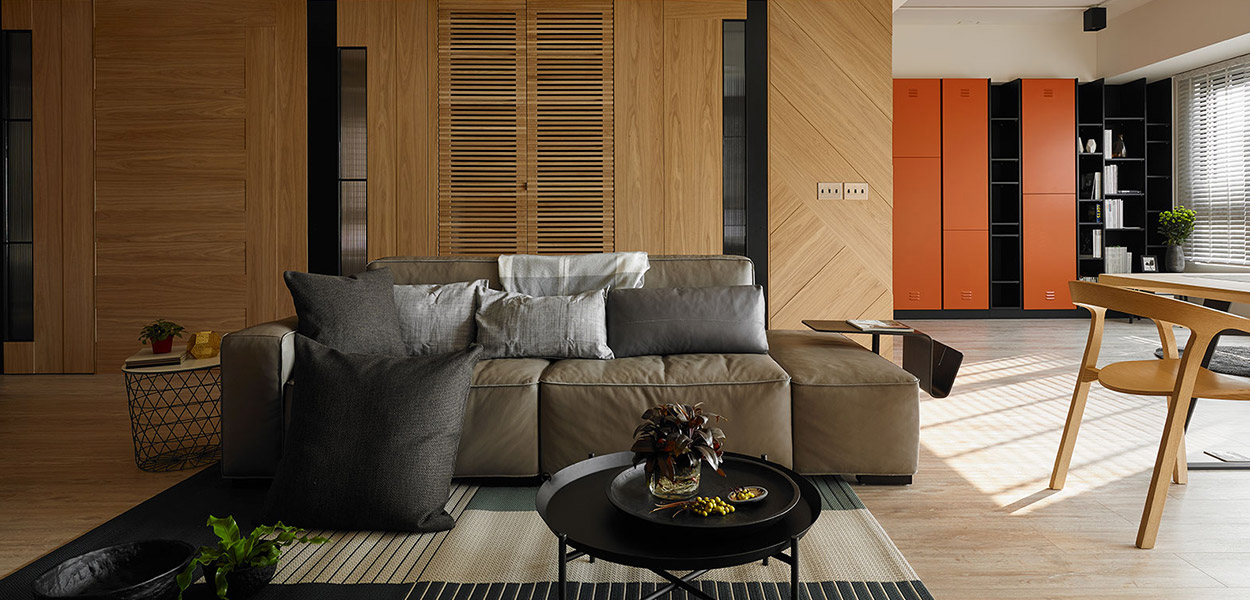 Beautiful living room design in a modern, inviting apartment in Taiwan with plenty of spaces for the kids to play