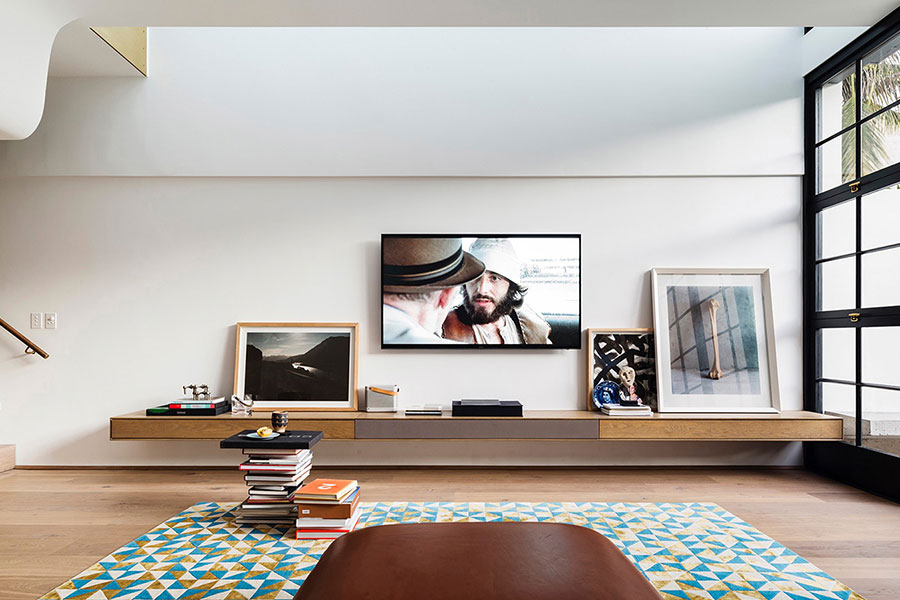 Living room design idea in stylish terraced house in Sydney - designed by Luigi Rosselli Architects