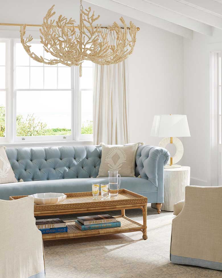 Custom-made velvet Chesterfield sofa for an elegant living room