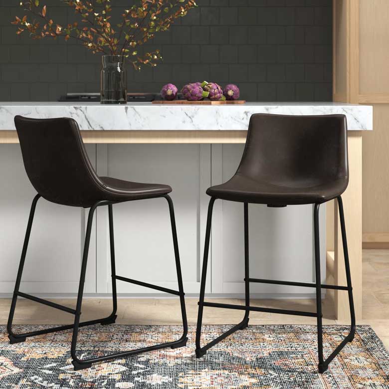 Faux leather counter stools with low back
