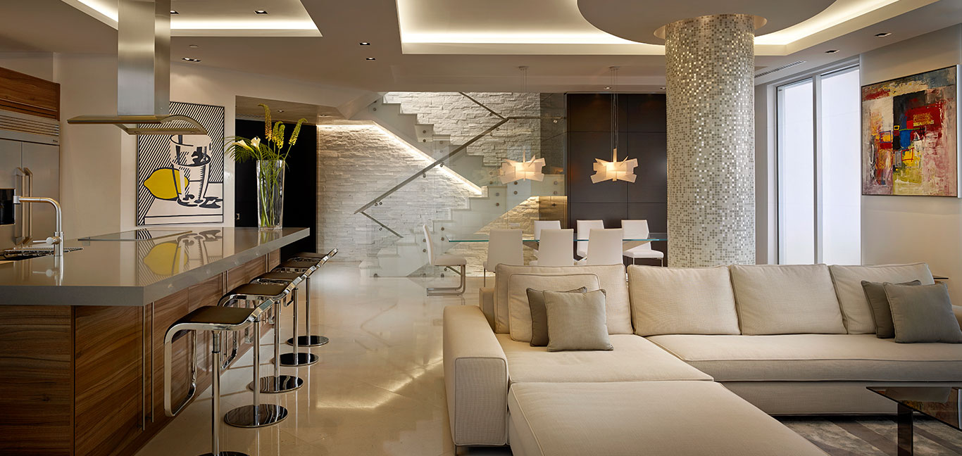 Luxuriousliving room in a breathtaking penthouse in Miami Beach, Florida by Pepe Calderin Design