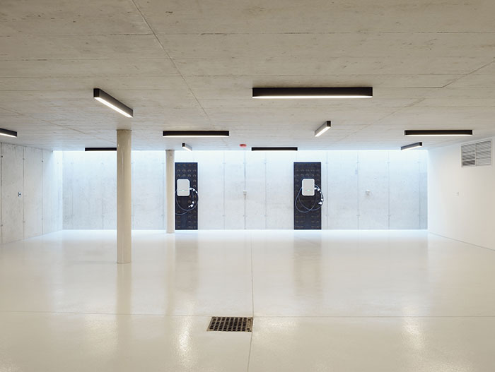 Large white garage of a private, luxurious villa located in Vienna, Austria