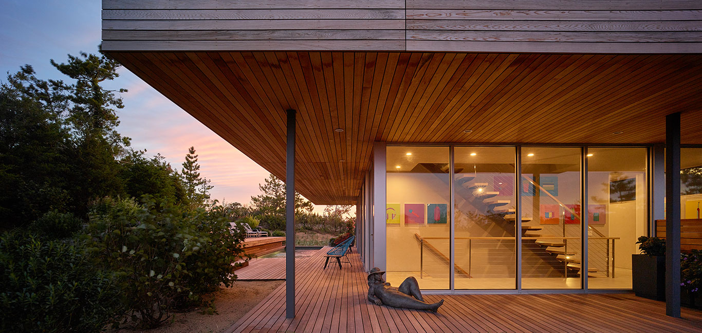 Creative exterior deck of a multigenerational house in New York.