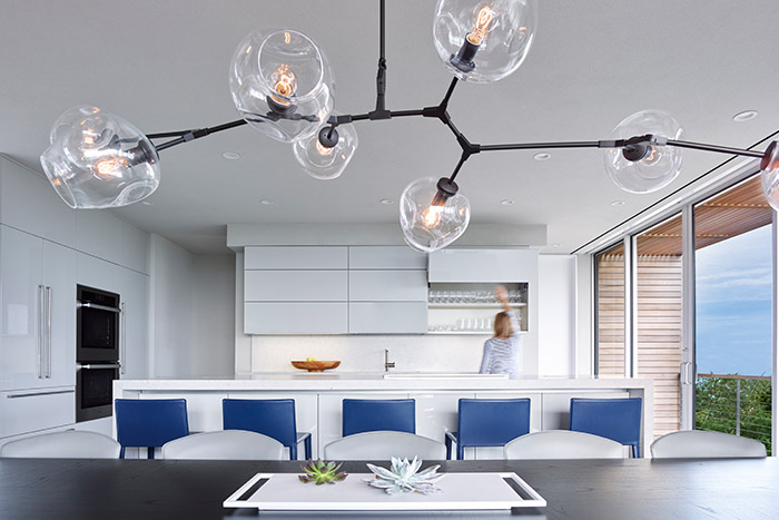 Open space kitchen, dining and living area inside multigenerational house in New York