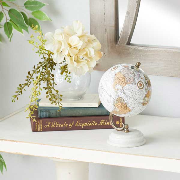 Marble Educational/Geographic Earth White Globe with White Marble Base