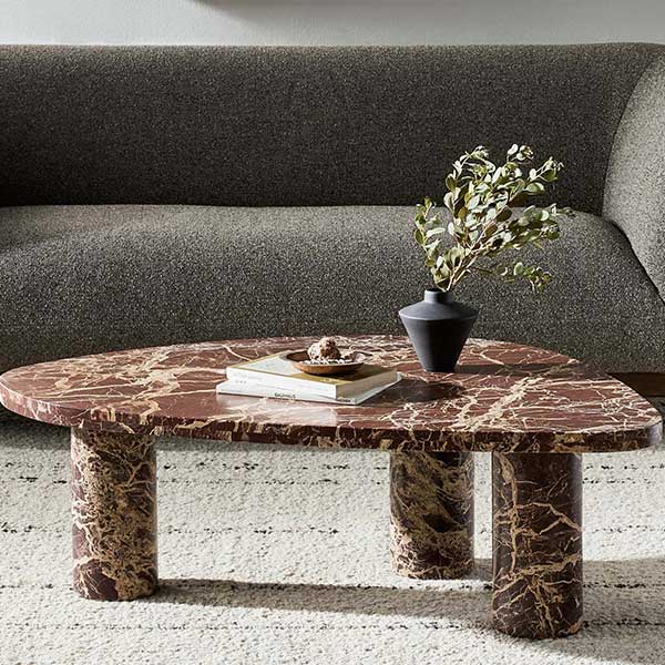 Mariano Coffee Table - brown marble coffee table with marble legs, organic modern shape