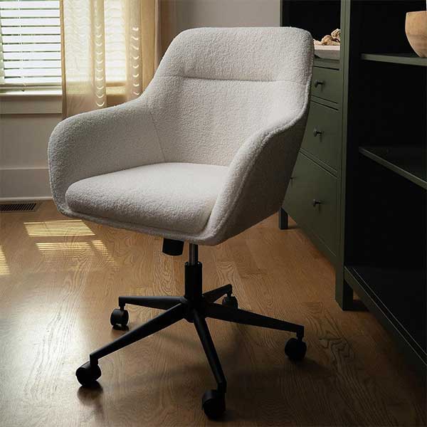 Martha Stewart Rayna Upholstered Swivel Home Office Chair with Flared Arms