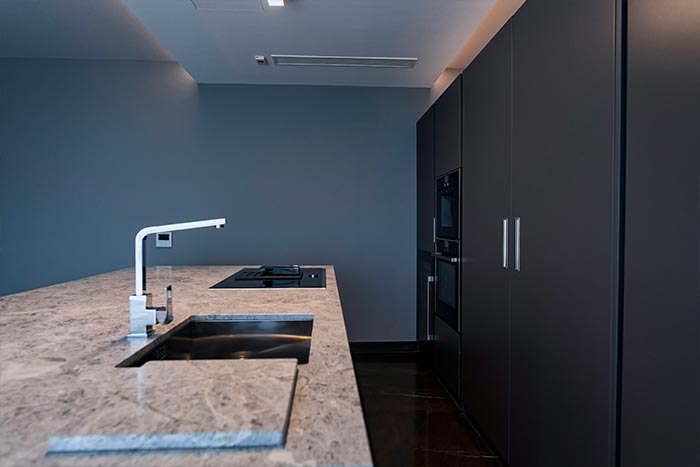 Black kitchen in a modern home located in Malta