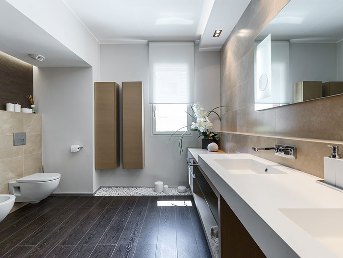 Modern bathroom design in dazzling apartment near Monaco for a lavish lifestyle on the French Riviera