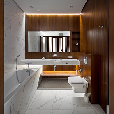 Modern bathroom design in elegant apartment Ukraine
