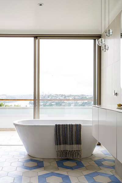 Modern bathroom design idea from renovated Australian home overlooking Sydney's Middle Harbour