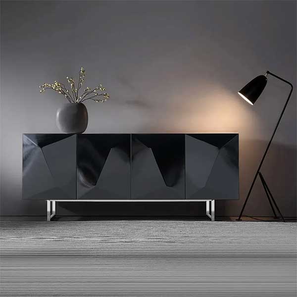 71" Modern Black Buffet Sideboard Kitchen Cabinet with 4 Doors Adjustable Shelves