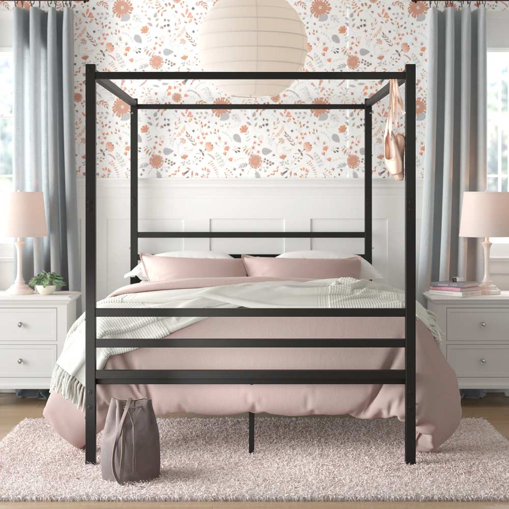 Modern black canopy bed perfect for master bedroom or kids' room