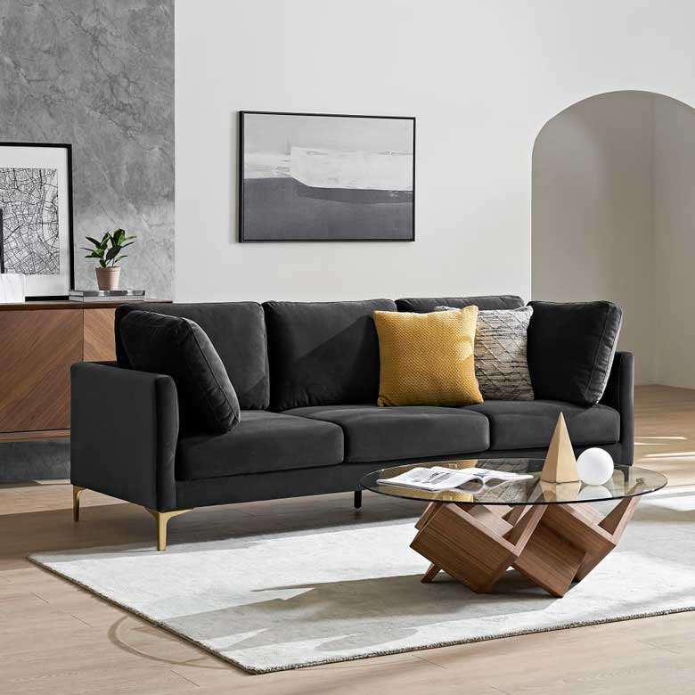 Modern velvet sofa for a chic living room