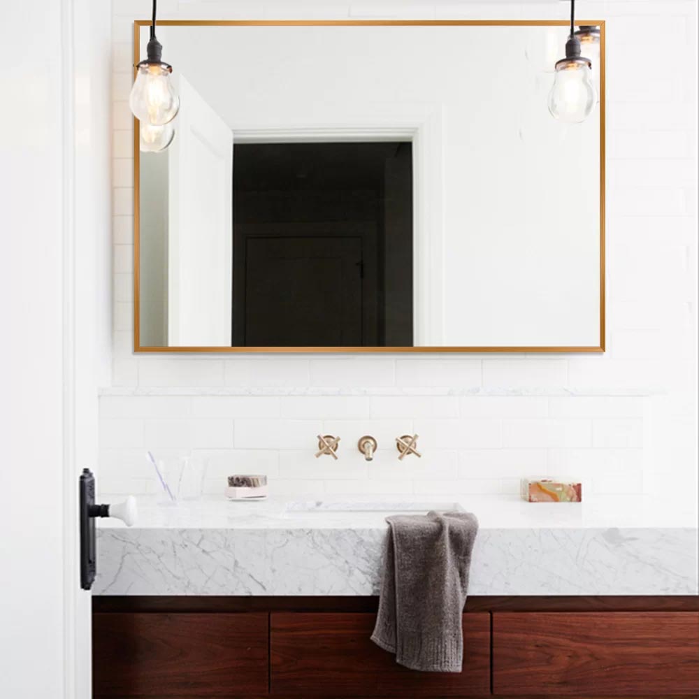 Modern / Contemporary Rectangular Accent Mirror - Gold Color