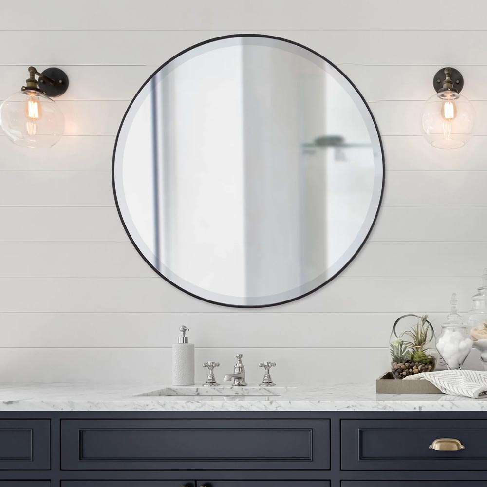 Modern / Contemporary Beveled Round Bathroom Mirror