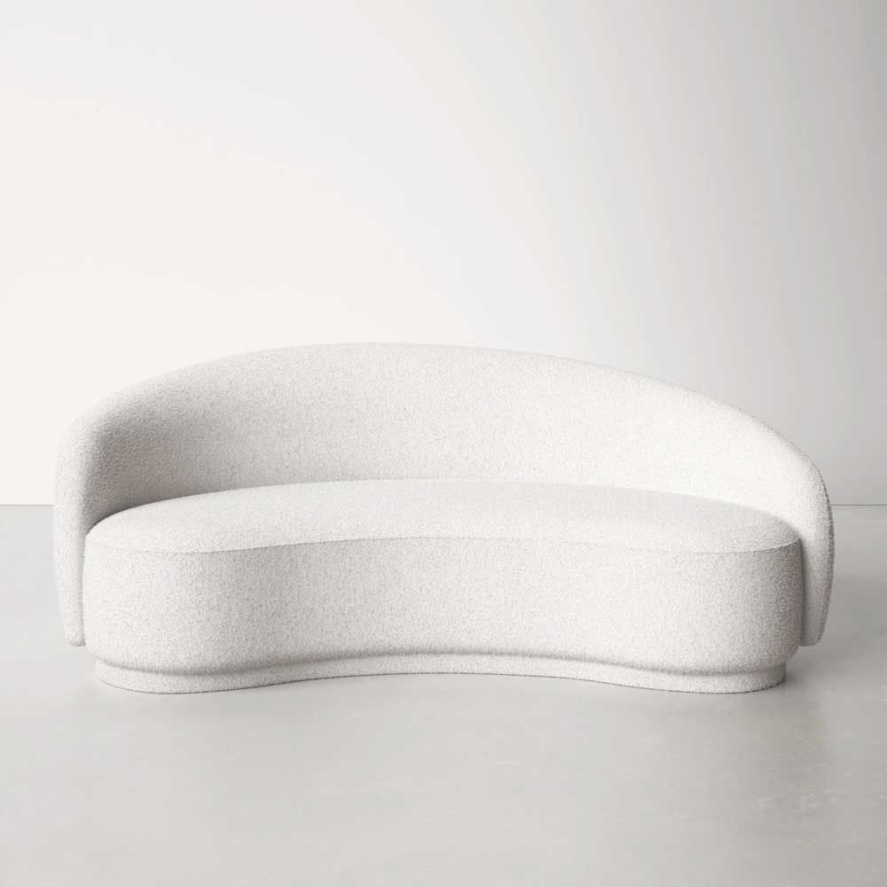 Modern White Curved Boucle Sofa