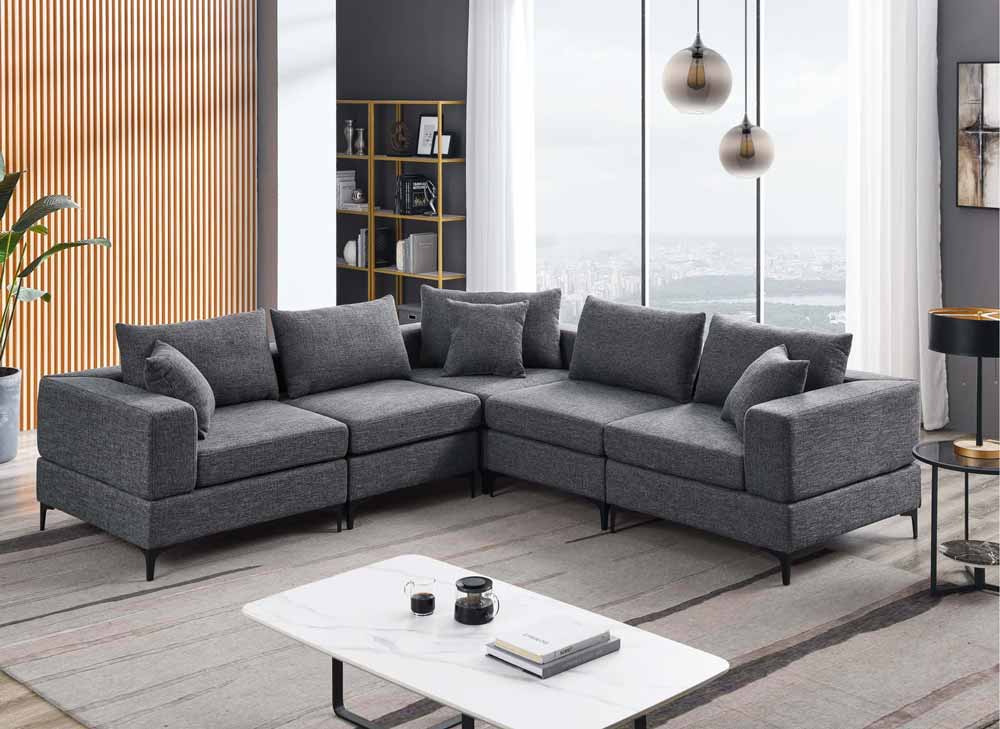 Modern dark gray L-shaped couch for sale