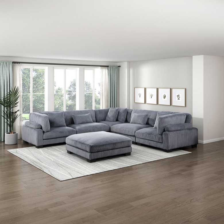 Modern Gray Corduroy Modular Sectional Sofa L Shaped